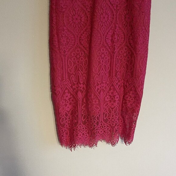 Lulus Women XS Fuchsia Lace High Neck Remarkable Short Sleeve Sheath Dress - Picture 4 of 12